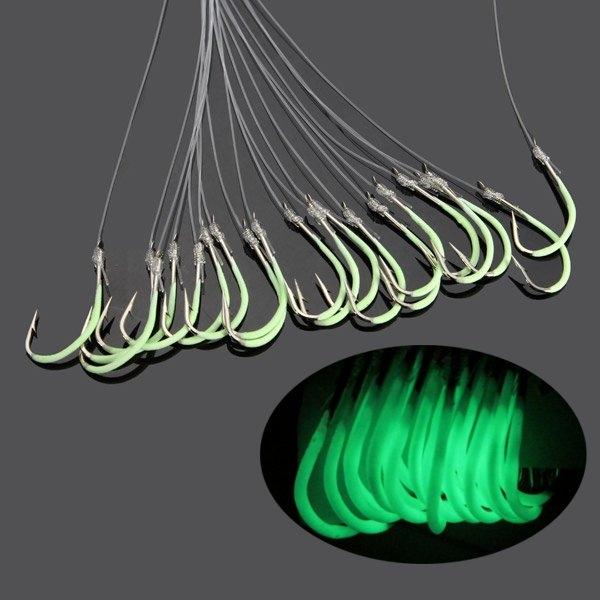 30pcs Luminous Fishing Hook with Fishing Line Single Fishing Hooks Size 18