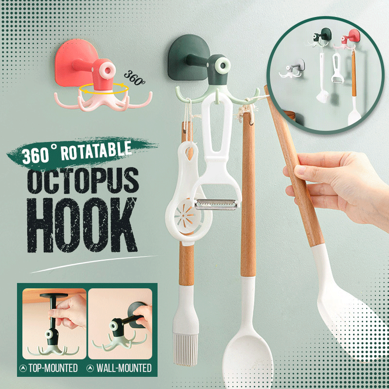 360° rotatable octopus fish hook kitchen bathroom porch free punching storage rotating hook