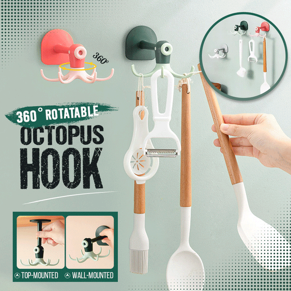 360° rotatable octopus fish hook kitchen bathroom porch free punching storage rotating hook