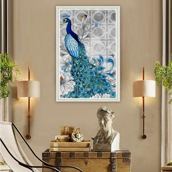 32 x 45cm 5D Diamond Embroidery DIY Beautiful Blue Peacock Decorative Picture Head to Left