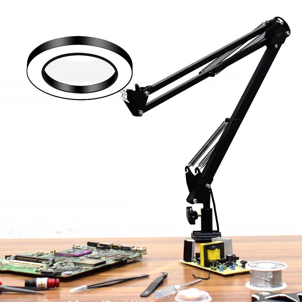Flexible Desk Magnifier 5X USB LED Magnifying Glass Illuminated Magnifier Lamp Loupe Reading Rework Soldering Magnifier