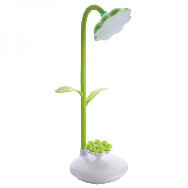 360 Degree Rotatable Sunflower USB Rechargeable Touch Control Dimmable LED Desk Table Lamp LED Night Light with Phone Stand Light Green