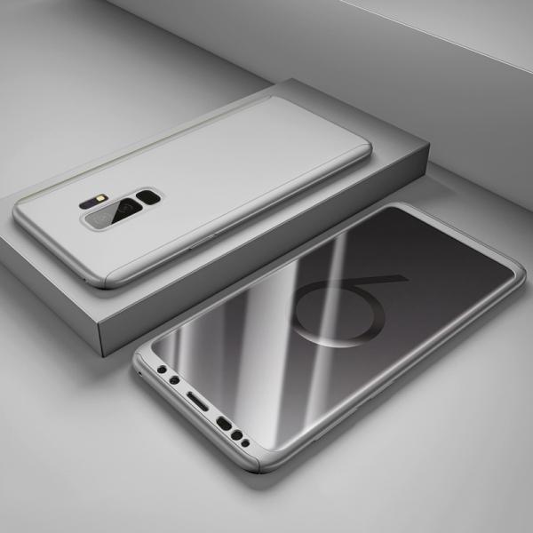 360° Full Body PC Front+Back Cover Protective Case+Screen Protector for Samsung Galaxy S9 Plus - Silver