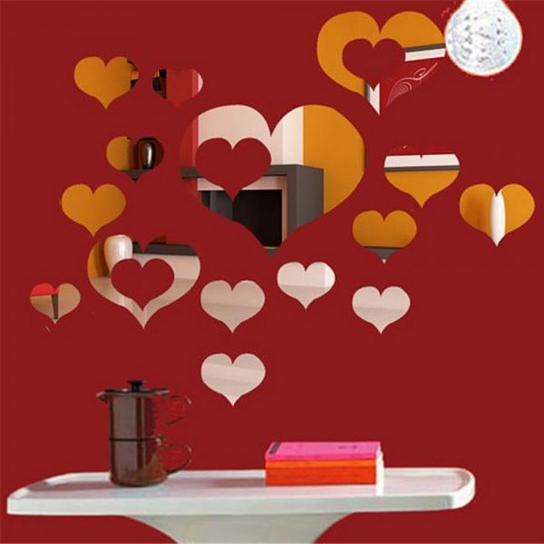 3D Heart-shaped Mirror Wall Sticker Creative Housing Decoration Silver