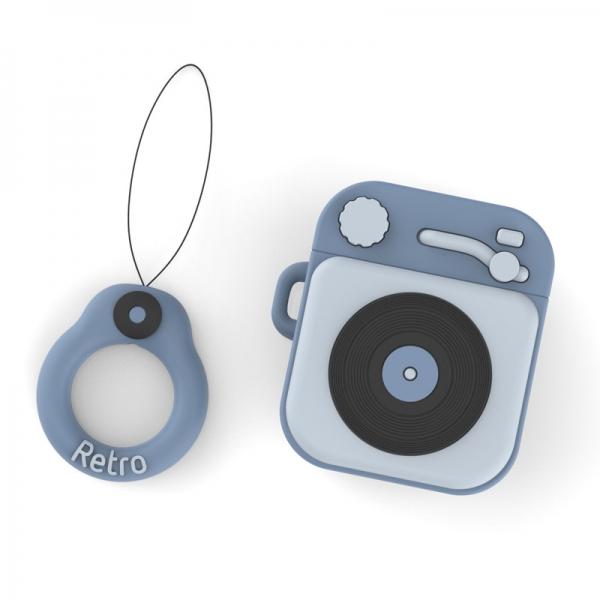 3D Phonograph Cartoon Pattern Gramophone AirPods Case Protective Silicone Funny Case Funny Cute Kawaii Shockproof Cover Compatible with Apple Airpods 1/2 - Blue