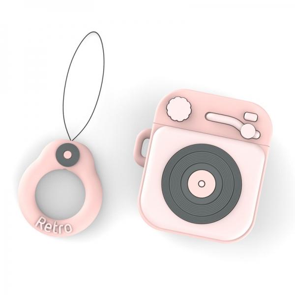 3D Phonograph Cartoon Pattern Gramophone AirPods Case Protective Silicone Funny Case Funny Cute Kawaii Shockproof Cover Compatible with Apple Airpods 1/2 - Pink