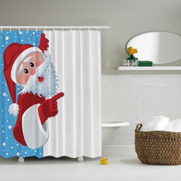 3D Santa Claus Waterproof Shower Curtain Bathroom Decor with 10pcs Hooks 150x180cm