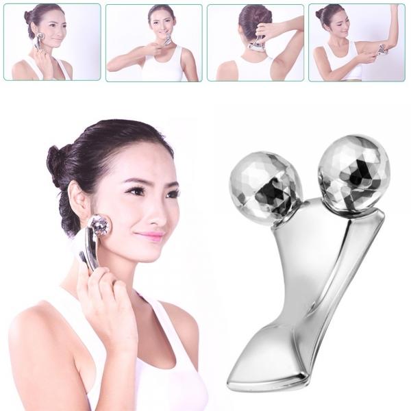 3D Y-shape Solar Micro Platinum Roller Face & Body Slimming Tightening Massager Silver