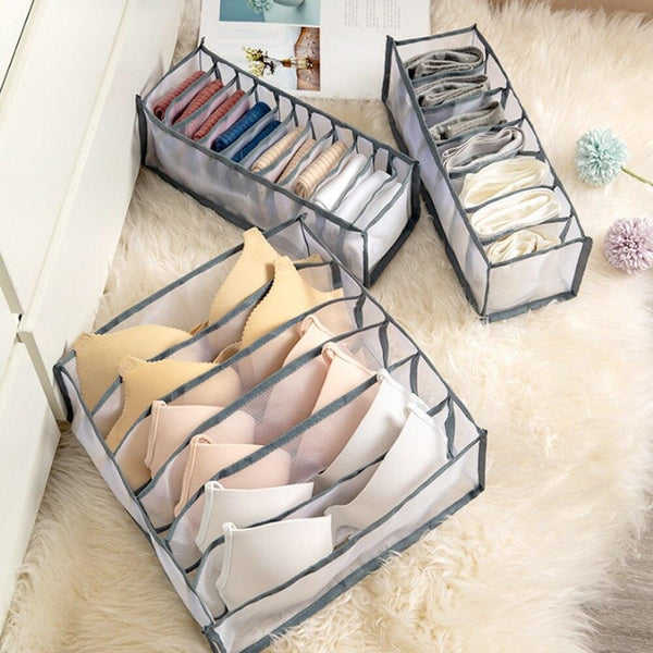 3Pcs/Set Practical Multi-grids Underwear Storage Box Sock Bra Underpant Organizer Lattice Mesh Drawer Tidy Divider