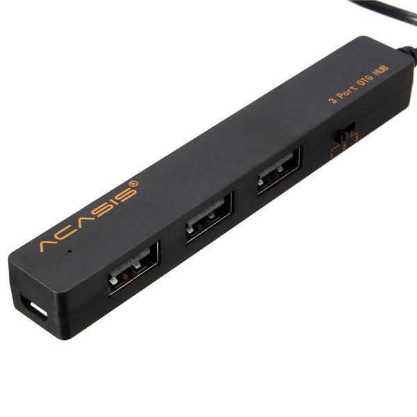 3-Port USB 2.0 OTG Hub Charging Cable for Smartphone Tablet Black