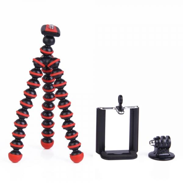 3-in-1 Mini Octopus Retractable Tripod + Adapter + Cellphone Clip Pack for Digital Camera/Phone/GoPro Hero 2/3/3 + Black & Red