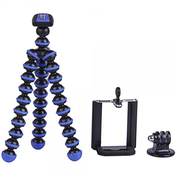3-in-1 Mini Octopus Tripod + Adapter + Cellphone Clip Pack for Digital Camera/Phone/GoPro Hero Black & Blue