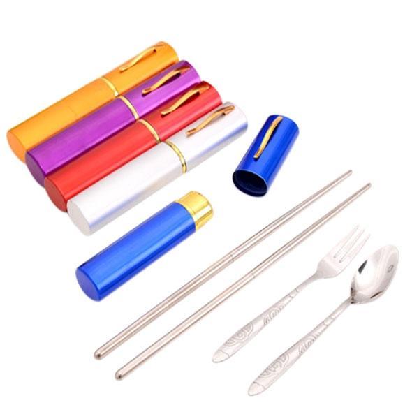 3-in-1 Stainless Steel Portable Travel Chopsticks Spoon Fork Cutlery Set Random Color - stringsmall