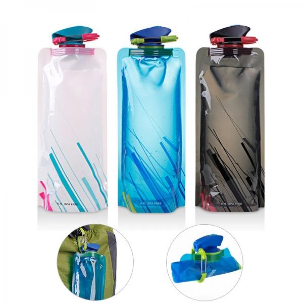 3pcs 0.7L Reusable Portable Collapsible Water Bottle Kettle with Clip for Biking Hiking Travel - Color Random