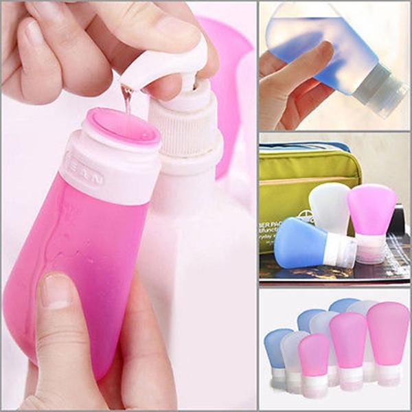 3pcs 37mL Portable Silicone Travel Bottles Empty Squeezable Lotion Shampoo Container Pink & White & Blue
