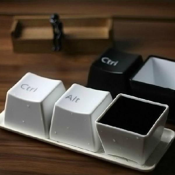 3pcs Creative Keyboard Design Tea Cup Keypad Ctrl Del Alt Pattern Cup Coffee Mugs White