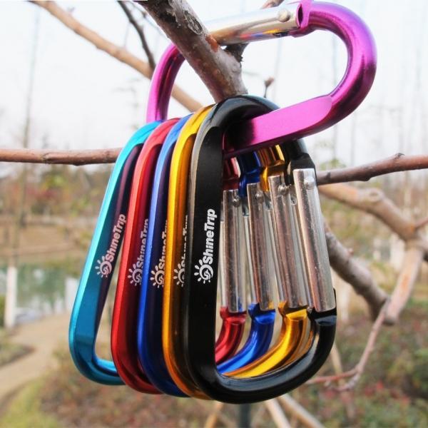 3pcs ShineTrip Aluminum D-Shape Buckle Hook Key Chain Carabiner Outdoor Camping Tool Random Delivery - stringsmall