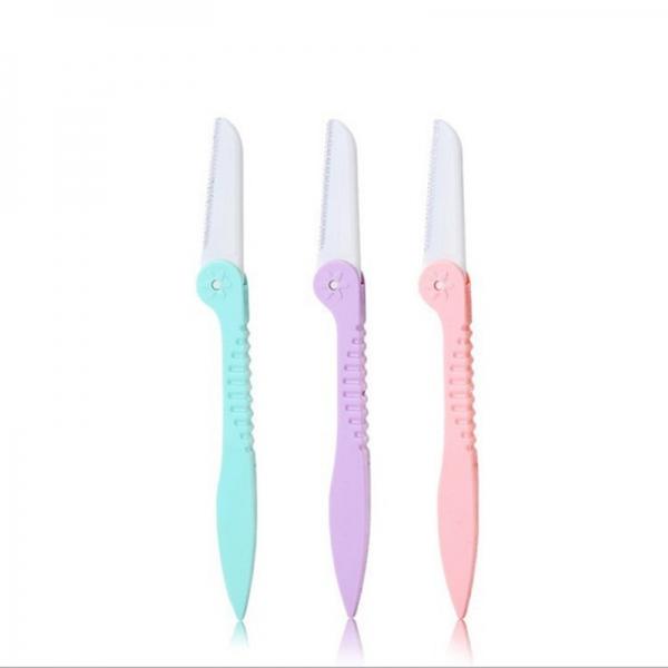 3pcs/set Stainless Steel Blade Folding Eyebrow Razor Beauty Tools Blue & Pink & Purple