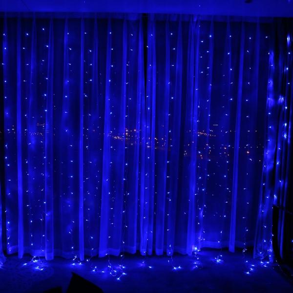 3x3m 300LED Window Curtain String Lights 8 Lighting Modes Home Outdoor Wedding Holiday Party Xmas Bedroom Decorations Lights - Blue US Plug