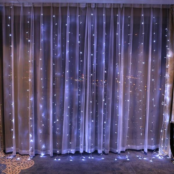 3x3m 300LED Window Curtain String Lights 8 Lighting Modes Home Outdoor Wedding Holiday Party Xmas Bedroom Decorations Lights - White US Plug