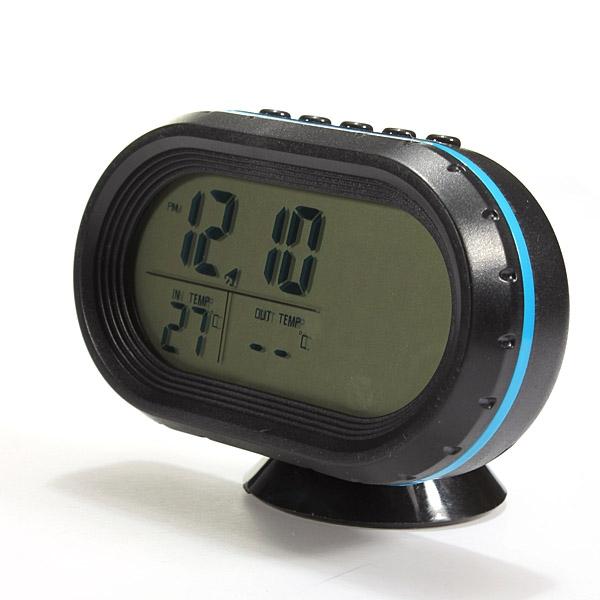 Multi-Functional Car Digital Clock Thermometer Voltmeter LED Auto Temperature Gauge Monitor DC 12V-24V Blue