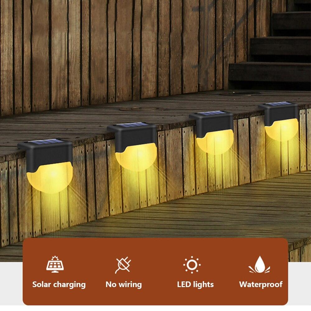 4 Pcs Solar Garden Stair Fence Light Landscape Railing  Light Courtyard IP55 Waterproof Outdoor Lighting