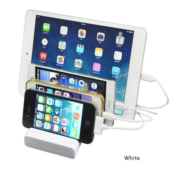 4 Port 5V USB Charging Station Dock Charger Holder Docking US Plug White