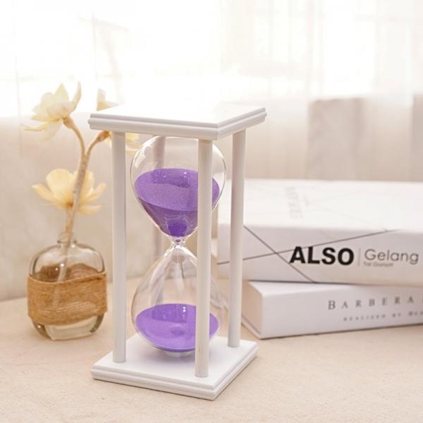 45-Mins Wooden Glass Sand Hourglass Timer White Frame Purple Sand