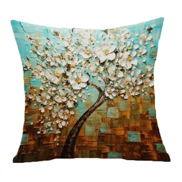 45x45cm 3D Vintage Flower Cotton Linen Pillow Case - #2