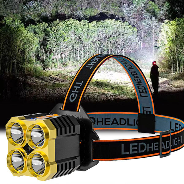 60000LM 4LED Head Mounted Flashlight Strong Light Headlight Torch USB Rechargeable Headlight with Built-in Battery