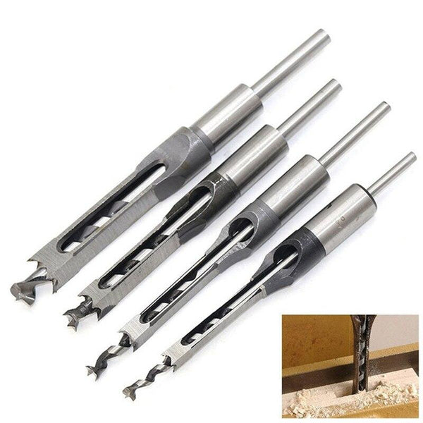 4PCS HSS Twist Drill Bits Electric Square Auger 6.4/8/9.5/12.7mm Mortising Chisel Drill Square Hole Woodworking Drill Tools Kit