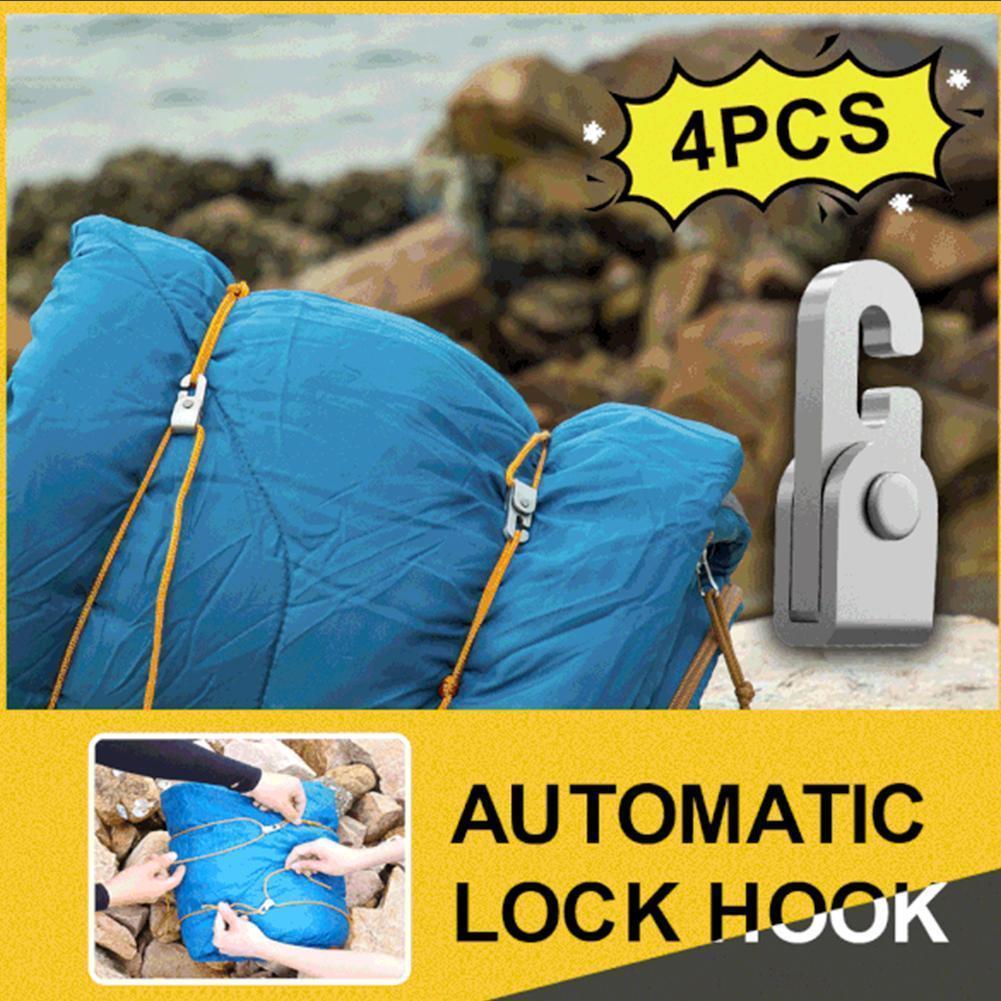 4PCS/Pack  Automatic Lock Hook with 6M Rope Free From Hitting Knot for Outdoor Camping Tent Binding Hanging Fixing Tools