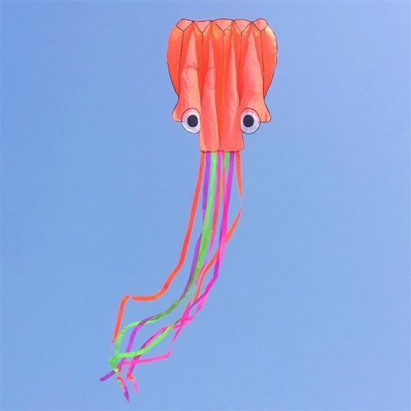 4m Octopus Soft Flying Kite with 200m Line Kite Reel Orange Head + Colorful Tail