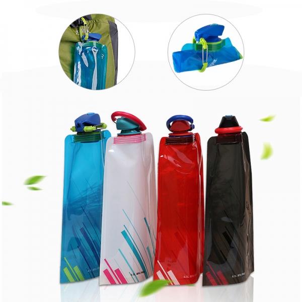 4pcs 0.7L Reusable Portable Collapsible Water Bottle Kettle with Clip for Biking Hiking Travel - Color Random