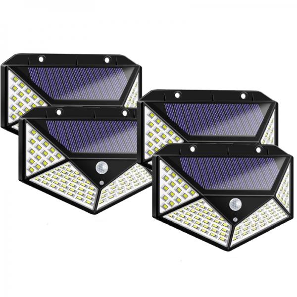 4pcs 2200mAh 100 LED Highlight Larger Solar Panel 4 sides Powered Waterproof Lamp PIR Sensor Outdoor Solar Light Upgrade Version