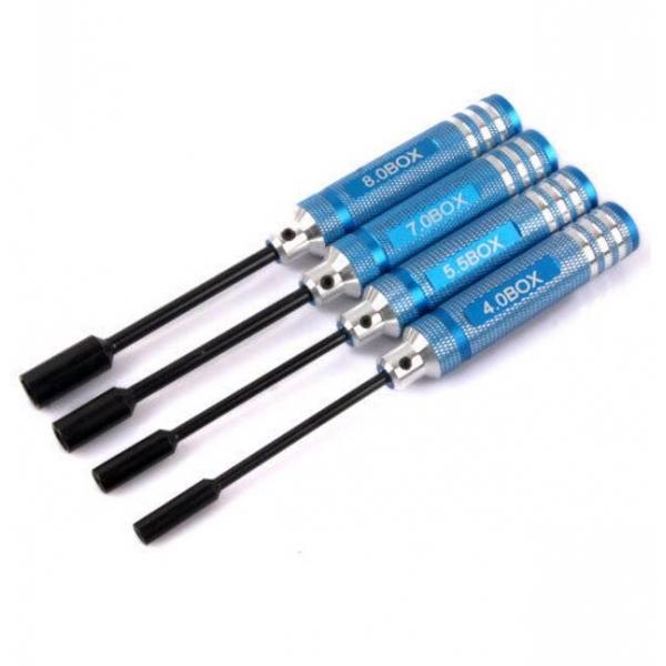 4pcs 4.0/5.5/7.0/8.0mm Metal Hex Nut Key Socket Screwdriver Wrench Set Blue