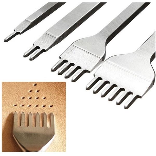 4pcs 1/2/4/6 Prong 6mm Leather Craft Punch Stitching Hole Punches Tools
