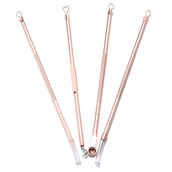 4pcs Blackhead Remover Needles Set Rose Gold Double Head Pimples Multipurpose Cleansing Tool