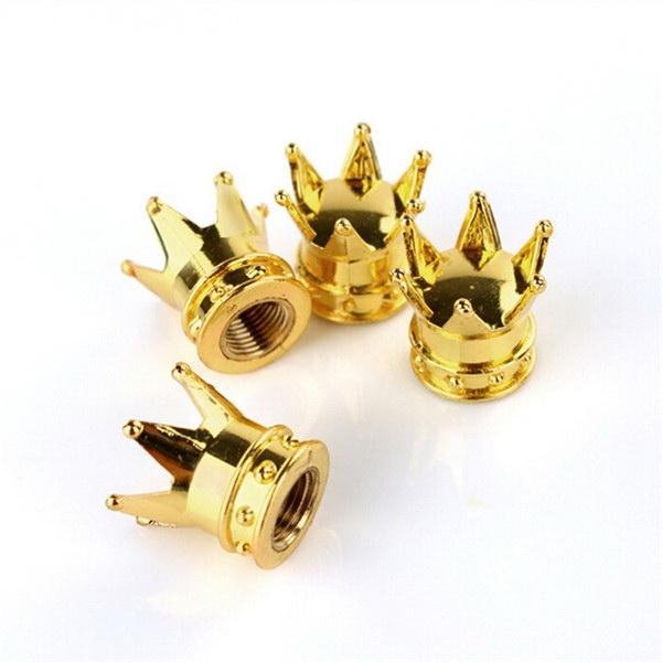 4pcs Crown Shaped Tyre Wheel Stem Air Valve Caps Car Tire Valve Caps Auto Truck Motocycle Bike MTB Dust Dustproof Caps Golden