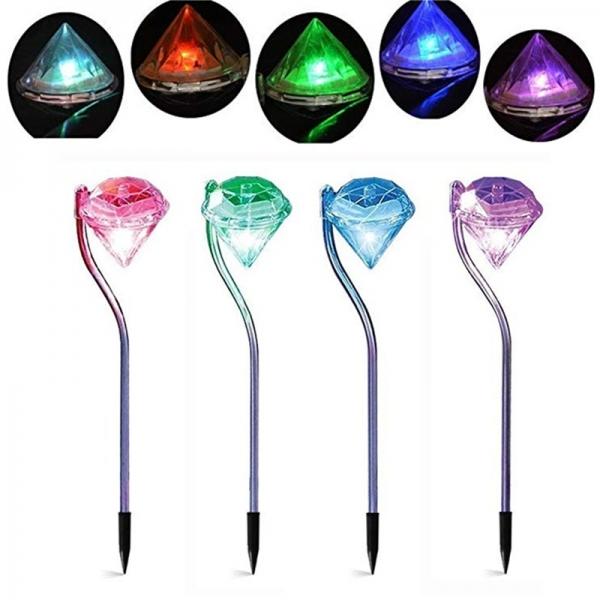 4pcs Outdoor LED Solar Light Diamond Shaped Waterproof Garden Pin Lamp Changable Color