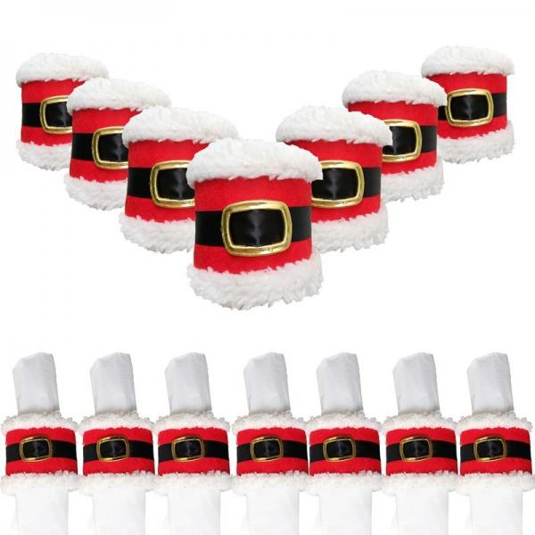 4pcs Santa Claus Leather Belt Napkin Ring Serviette Holder Decor Red & White & Black