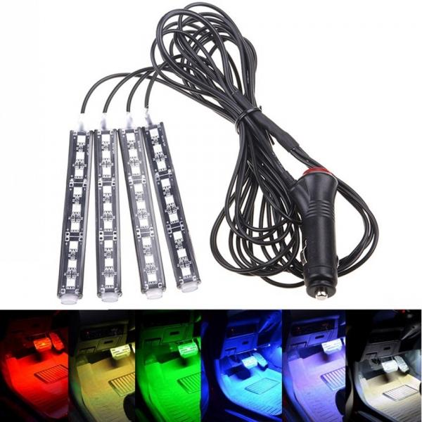 4x9LED 12V Atmostphere Light Strip Car Interior Decoration Strobe Lamp Modification Lighting Red