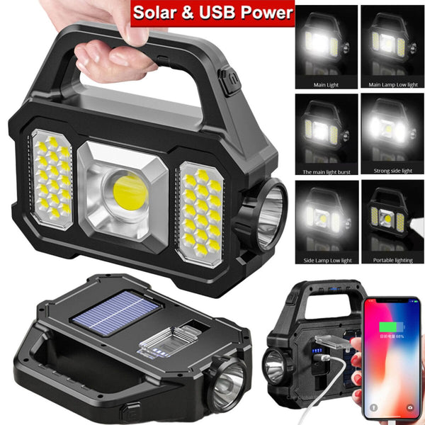 300W Multi-functional Solar Searchlight Floodlight Flashlight Camping Light Outdoor Power Bank Rechargeable LED Work light Portable