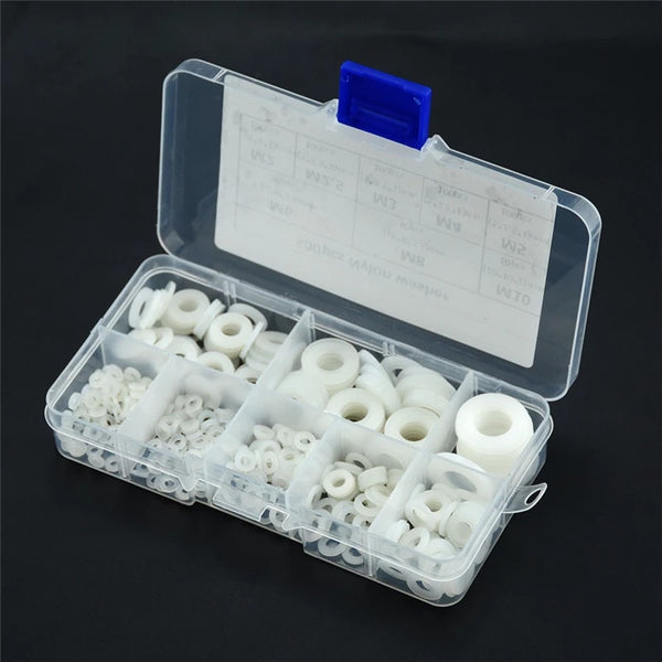 500pcs White Nylon Flat Washer Gasket Set M2 M2.5 M3 M4 M5 M6 M8 M10 Plastic Sealing O-rings Assortment Kit Fastener