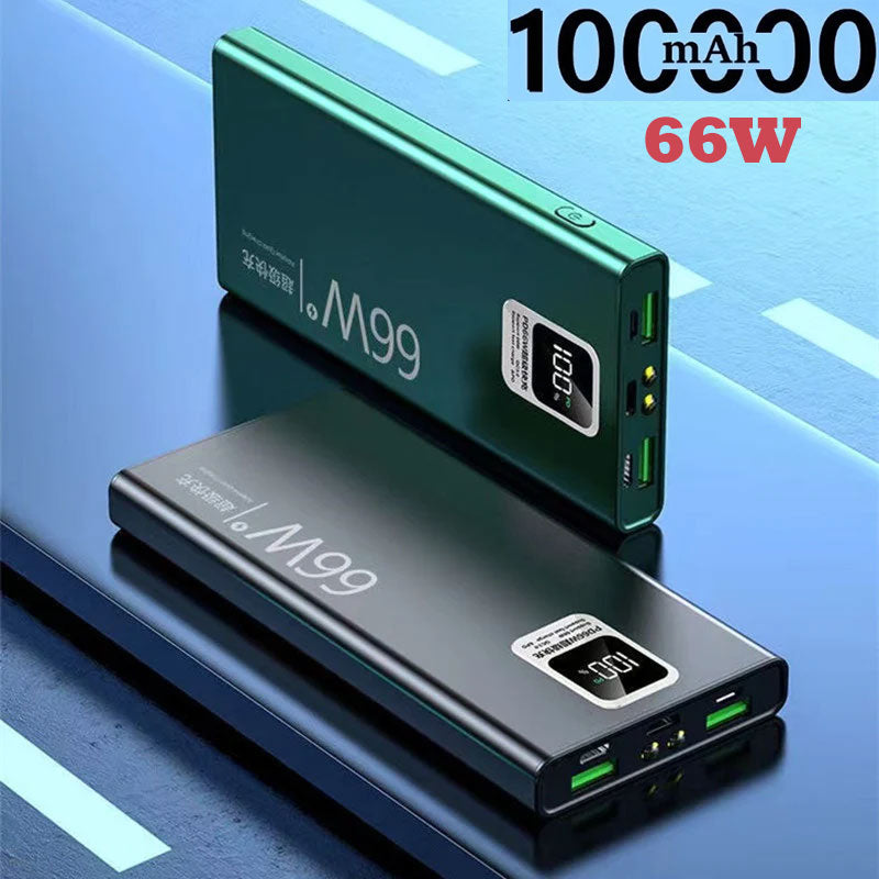 100000mAh 66W Fast Charging Power Bank  Mobile Power Phone External Battery Flash Charging Quickly charge the phone to 85% in half an hour