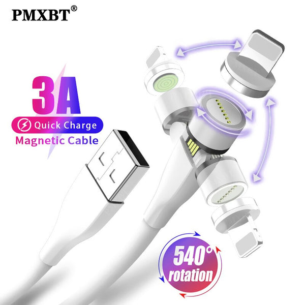 540 Rotate 3A Magnetic Cable Micro USB Type C Cable Magnet Charger For iPhone Xiaomi Redmi Mobile Phone Fast Charging Data Cord