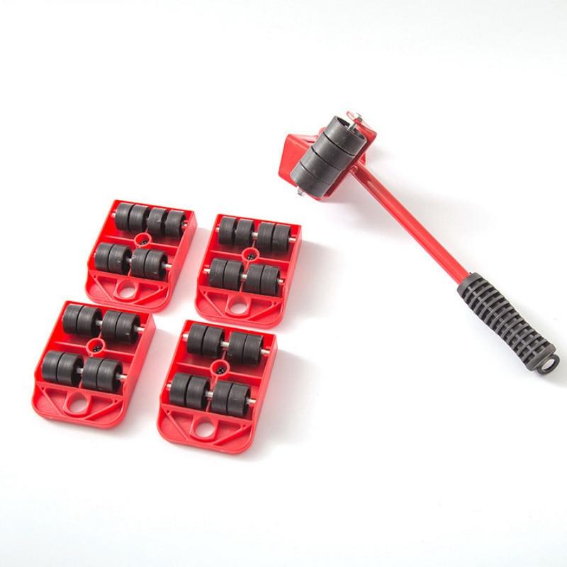 5PCS Heavy Object Mover Moving Tool Artifact Furniture Moving Pad Plastic Carrying Tools Saving Crowbar Hand Tool Set