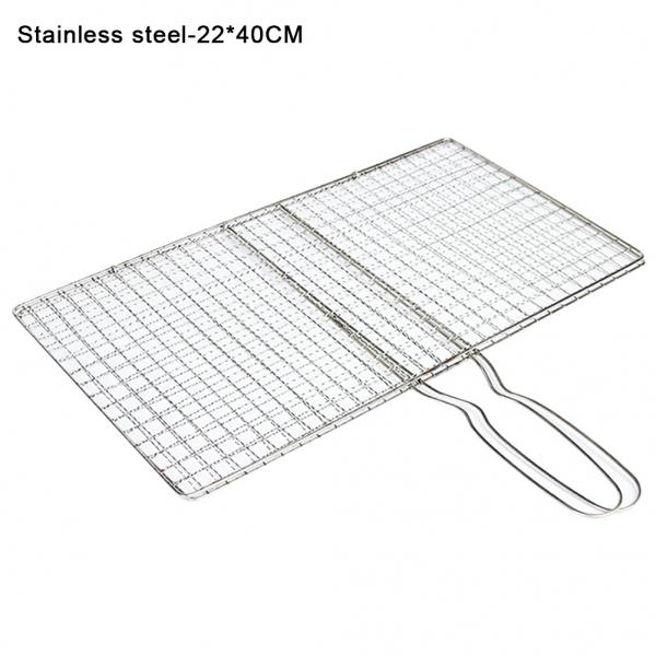 2Pcs Stainless Steel BBQ Net Barbecue Grill Fish Clip with Handle 22*40