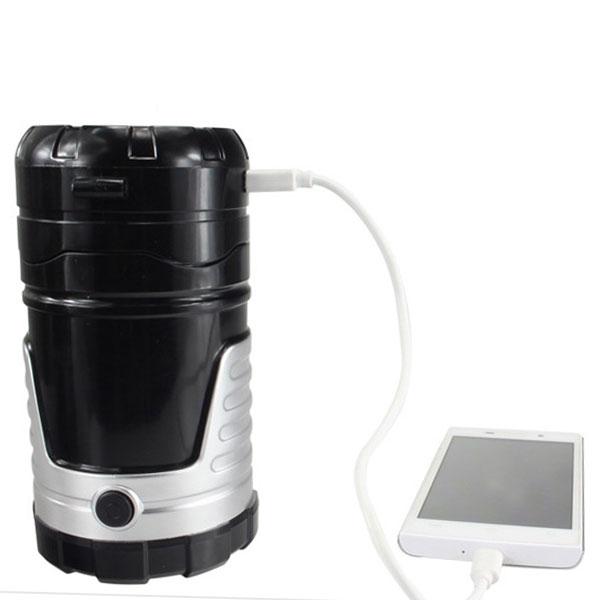 5W 600LM 6-LED 2 Modes Solar Power Flashlight Outdoor Camping Black