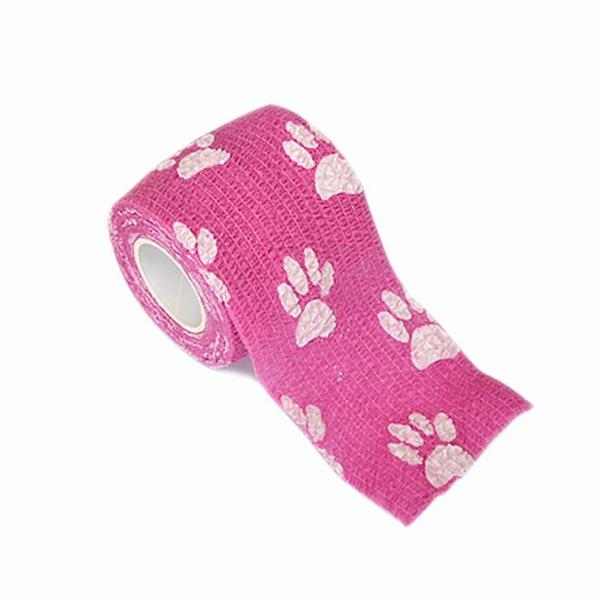 5cm x 4.5m Footprint Pattern Non-woven Adhesive Elastic Finger Arm Bandage Tape - Pink